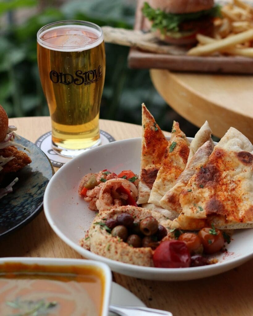 A hummus plate at Old Stove Brewing in Pike Place Market
